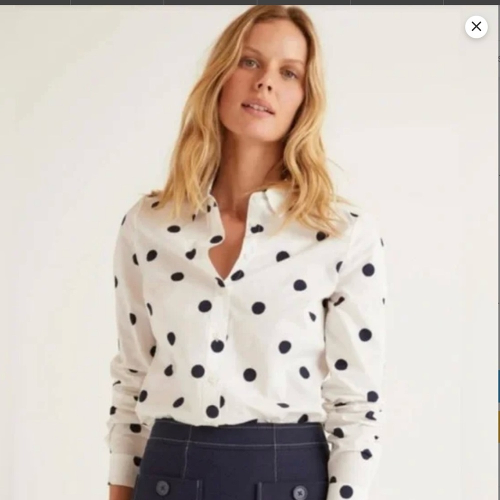 Boden White and Navy Polka Dot Button Down Shirt